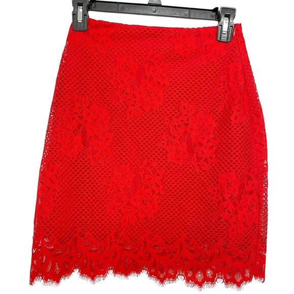 For Love & Lemons Red Lace Mini Skirt Womens S Girly Coquette Romantic Stretch